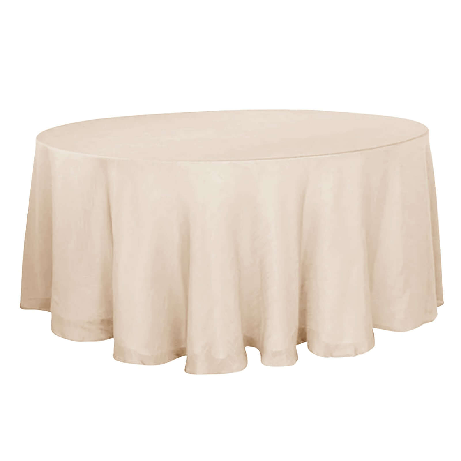 Faux Linen 120" Round Tablecloth Beige - Slubby Texture Wrinkle-Resistant Seamless Table Cover Pro Linens