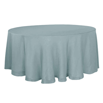 Faux Linen 120" Round Tablecloth Dusty Blue - Slubby Texture Wrinkle-Resistant Seamless Table Cover Pro Linens