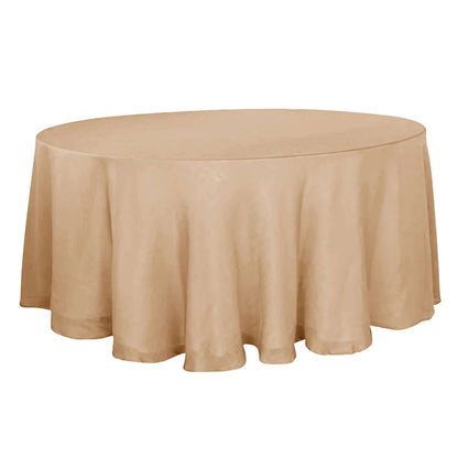 Faux Linen 120" Round Tablecloth Natural - Slubby Texture Wrinkle-Resistant Seamless Table Cover Pro Linens