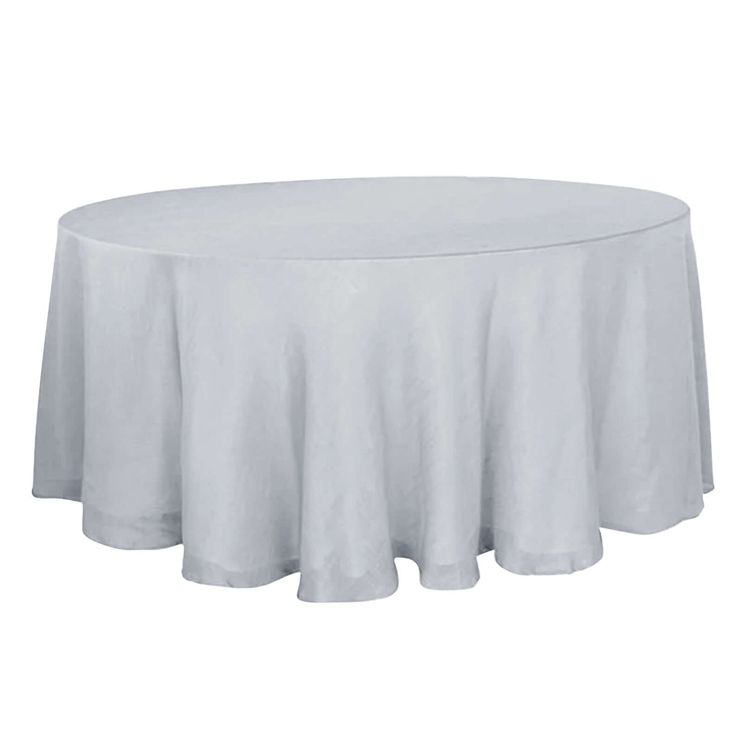 Faux Linen 120" Round Tablecloth Silver - Slubby Texture Wrinkle-Resistant Seamless Table Cover Pro Linens