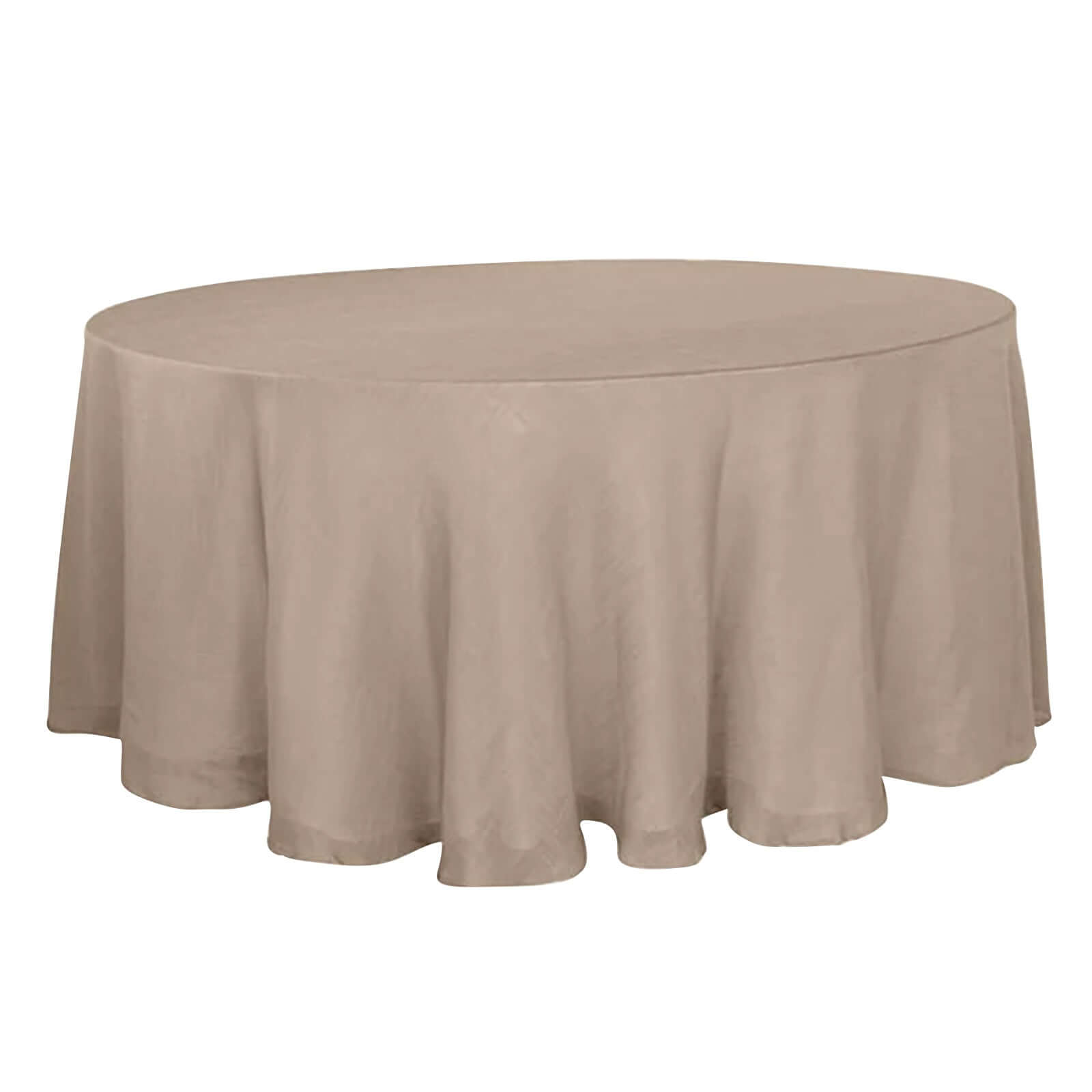 Faux Linen 120" Round Tablecloth Taupe - Slubby Texture Wrinkle-Resistant Seamless Table Cover Pro Linens