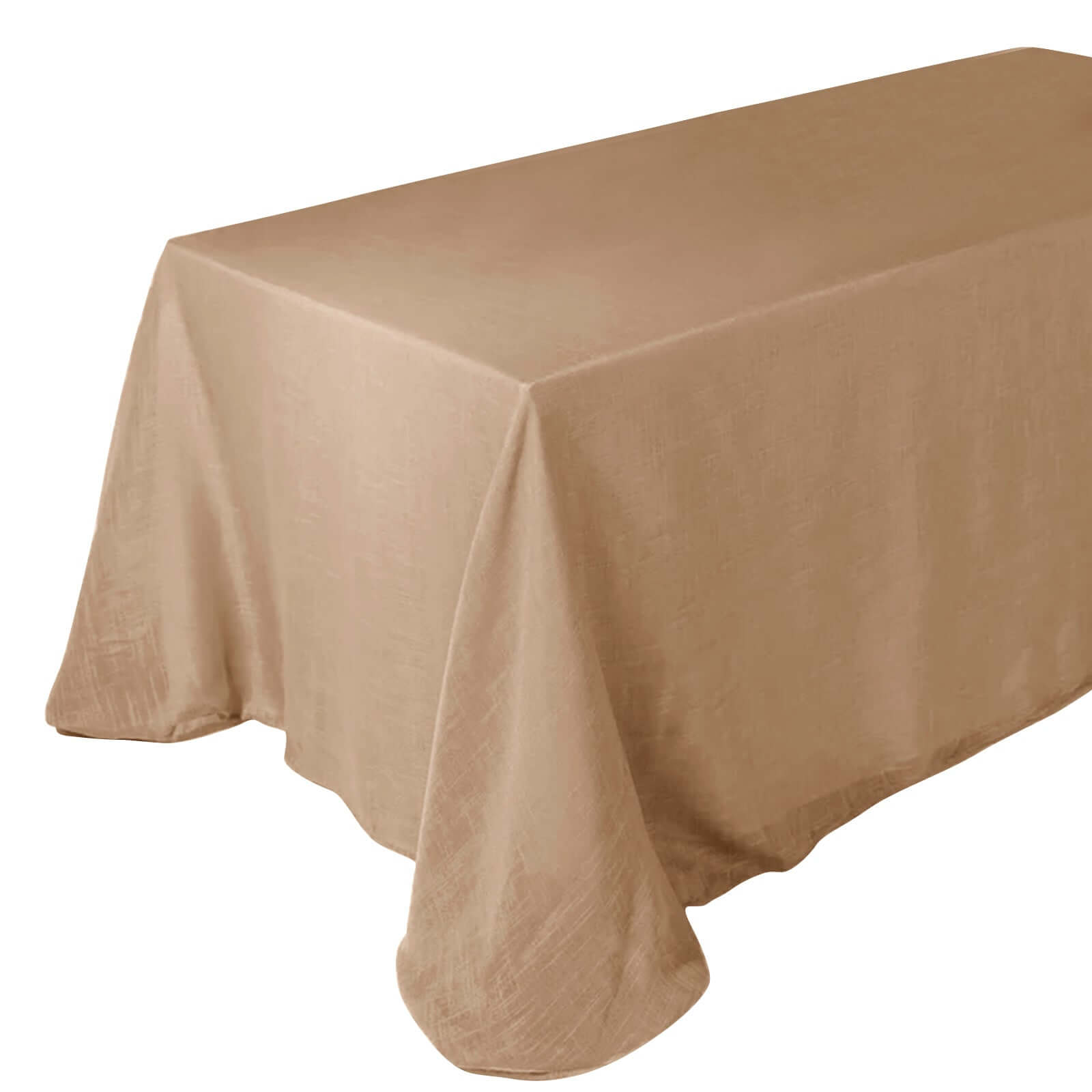 Faux Linen 90"x132" Rectangular Tablecloth Natural - Slubby Texture Wrinkle - Resistant Seamless Table Cover - Pro Linens