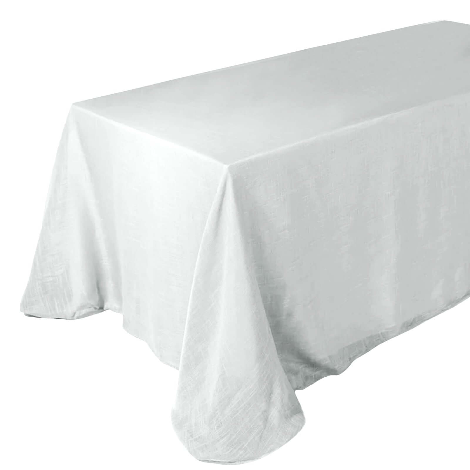 Faux Linen 90"x132" Rectangular Tablecloth White - Slubby Texture Wrinkle - Resistant Seamless Table Cover for Weddings and Special Events - Pro Linens