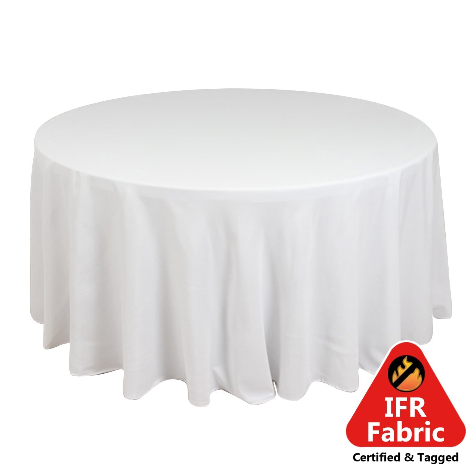 Fire Retardant Premium Polyester 120" Round Tablecloth White - Stylish High-Performance Seamless Table Cover for Large Gatherings Pro Linens