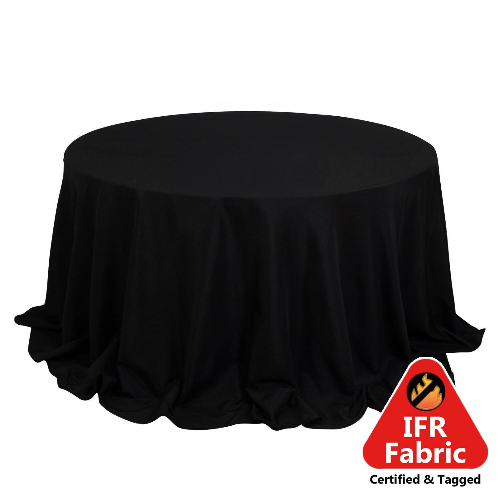 Fire Retardant Premium Polyester 132" Round Tablecloth Black - High-Performance Seamless Table Cover Pro Linens