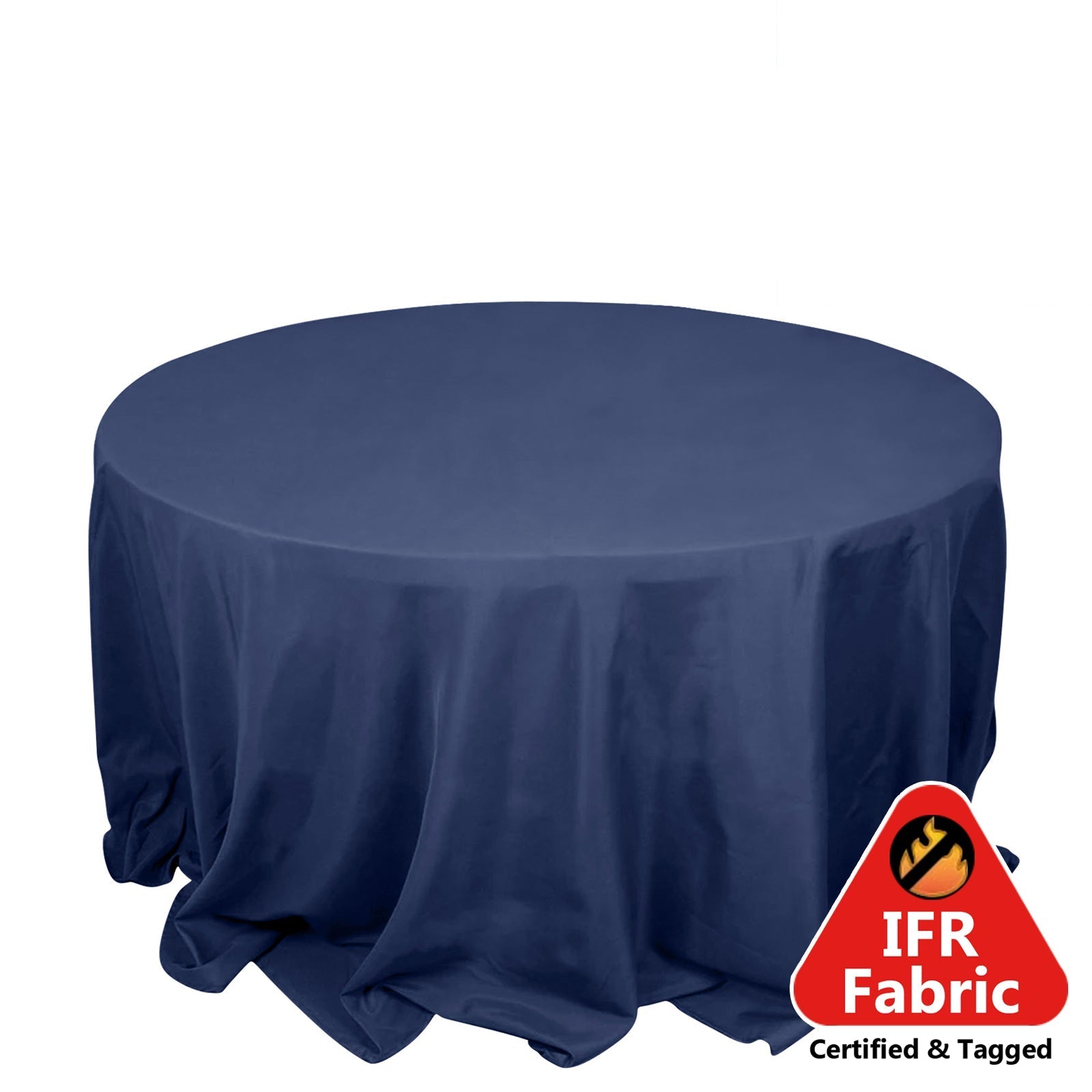 Fire Retardant Premium Polyester 132" Round Tablecloth Navy Blue - High-Performance Seamless Table Cover Pro Linens