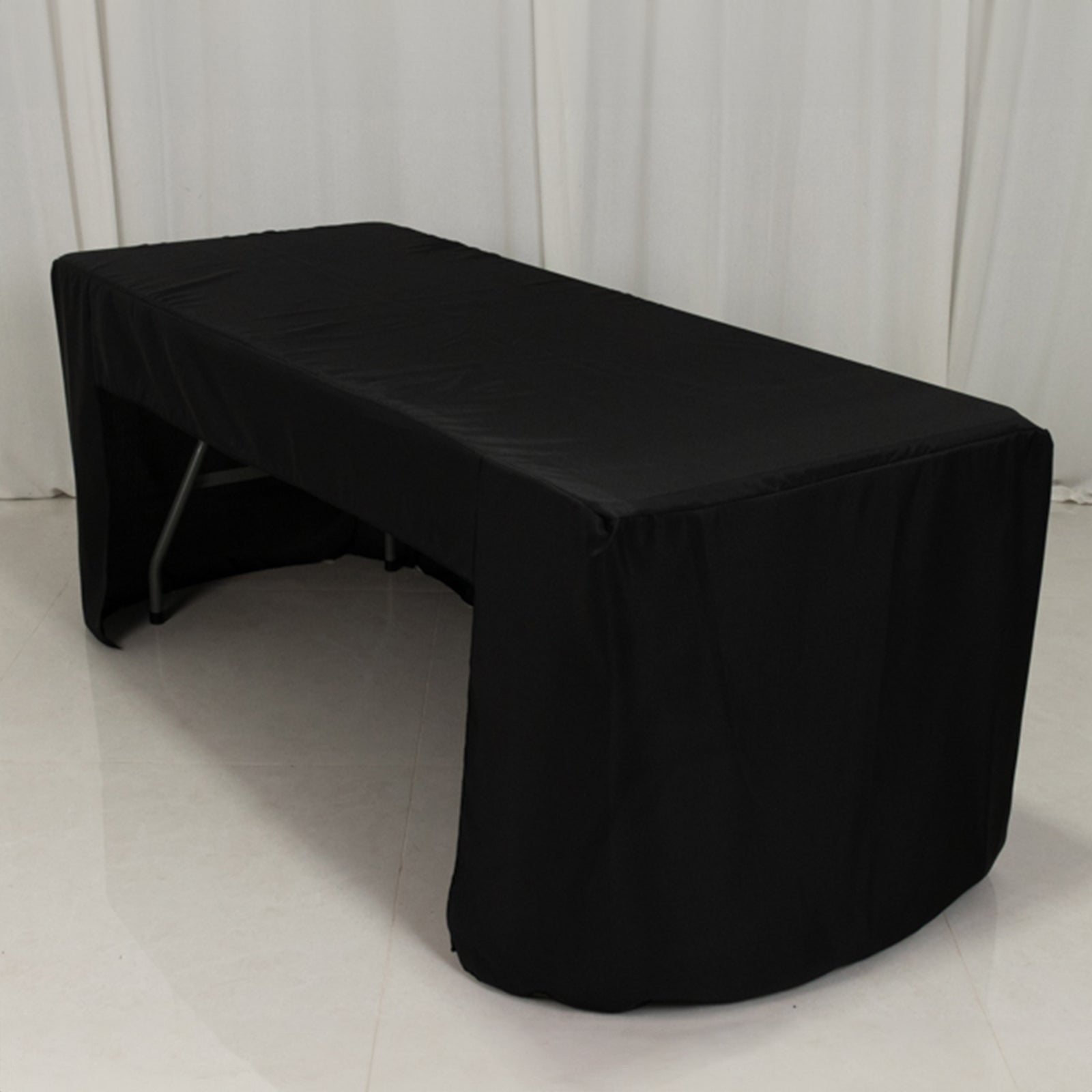 Fitted Polyester 72"x30" Rectangle Tablecloth Black with Open Back Design - Easy to Maintain and Wrinkle - Resistant Table Cover - Pro Linens