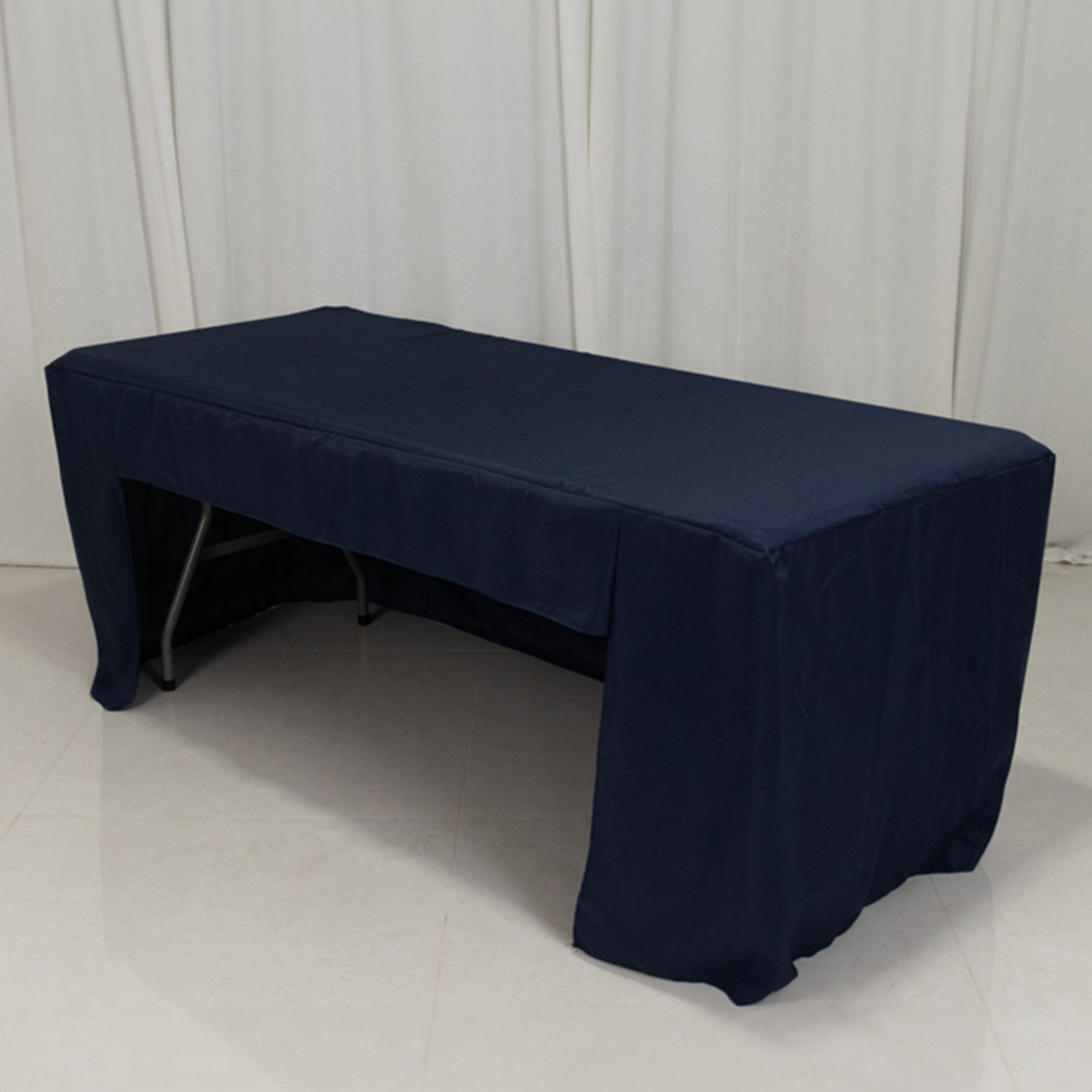 Fitted Polyester 72"x30" Rectangle Tablecloth Navy Blue with Open Back Design - Easy to Maintain and Wrinkle - Resistant Table Cover - Pro Linens