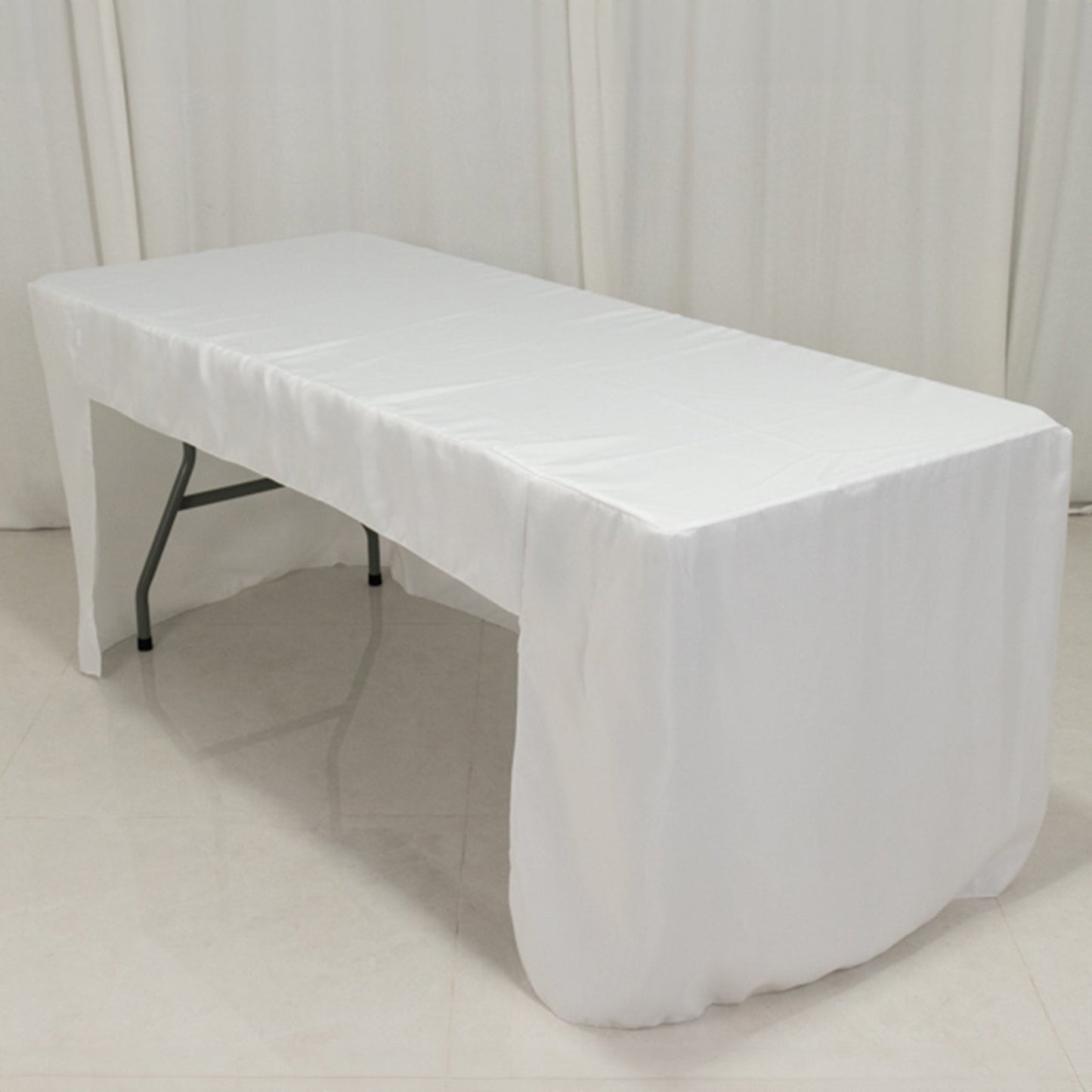 Fitted Polyester 72"x30" Rectangle Tablecloth White with Open Back Design - Easy to Maintain and Wrinkle - Resistant Table Cover for Trade Shows & Displays - Pro Linens