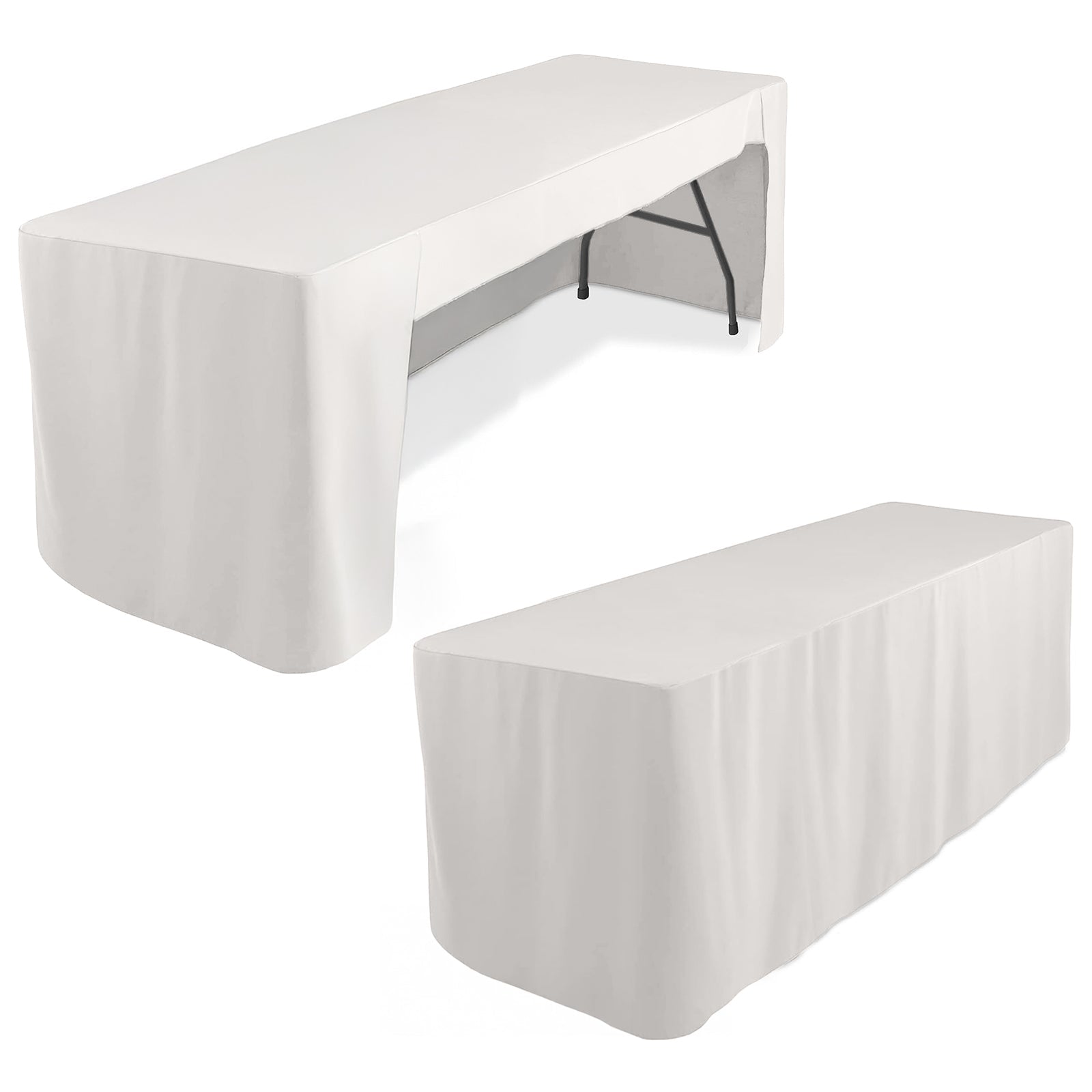 Fitted Polyester 96"x30" Rectangle Tablecloth White with Open Back Design - Easy to Maintain and Wrinkle - Resistant Table Cover for Trade Shows & Displays - Pro Linens