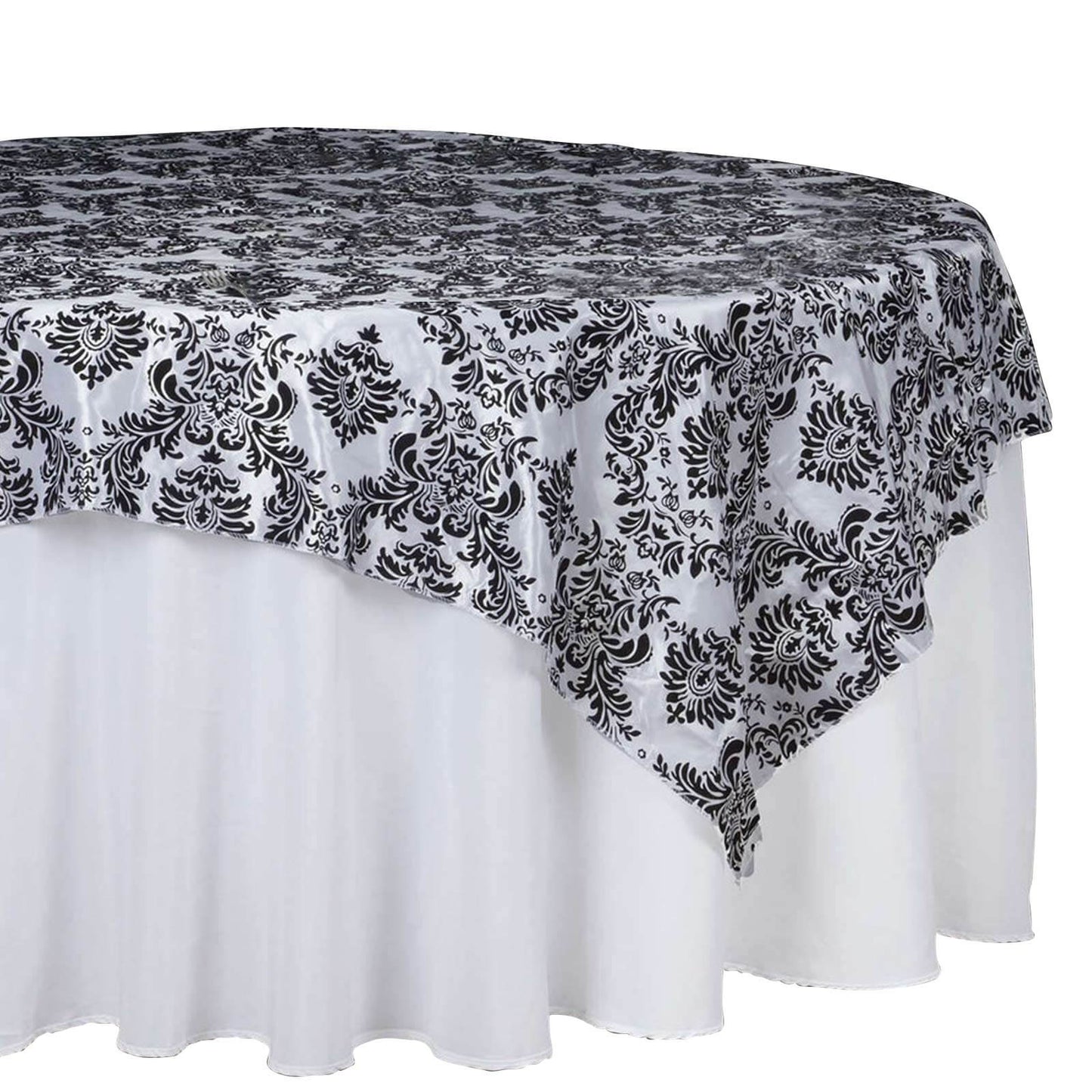 Flocking 90"x90" Table Overlay Square Tablecloth Black - Damask Design for Sophisticated Occasions Pro Linens