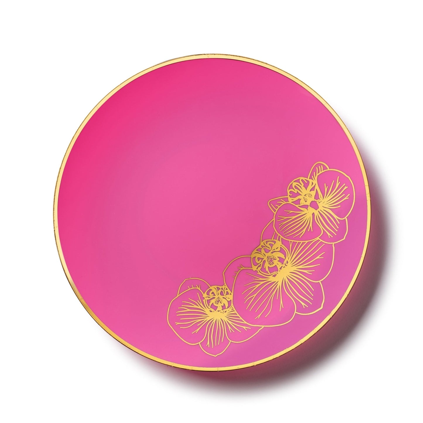 Fuchsia and Gold Round Plastic Plates - Orchid Plate Pro Linens