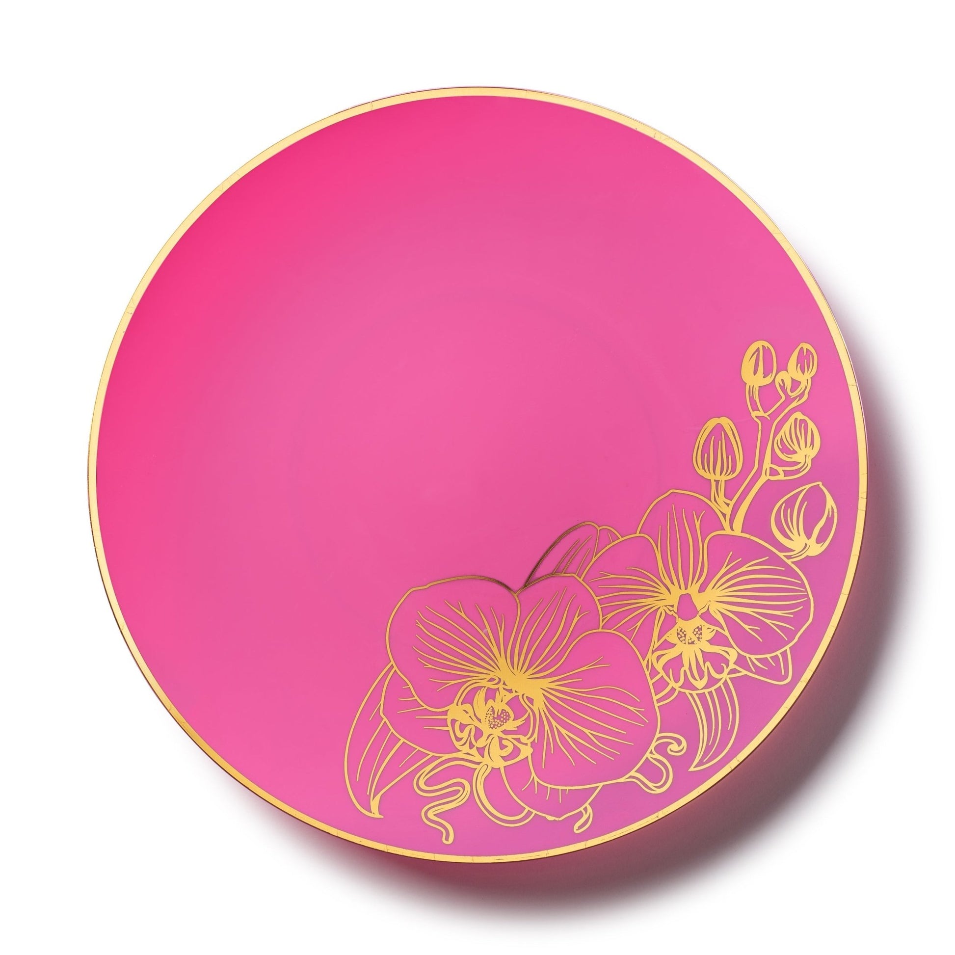 Fuchsia and Gold Round Plastic Plates - Orchid Plate Pro Linens