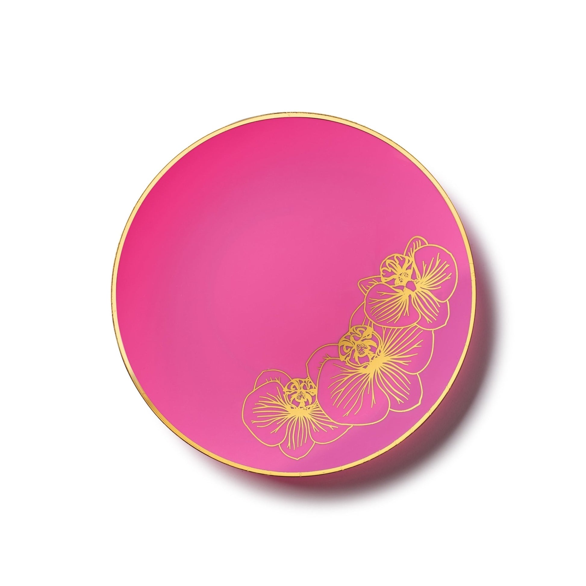 Fuchsia and Gold Round Plastic Plates - Orchid Plate Pro Linens