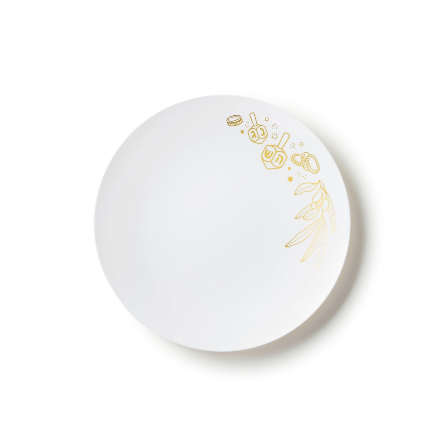 Gold and White Round Plastic Plates 10 Pack - Chanukah Plate Pro Linens