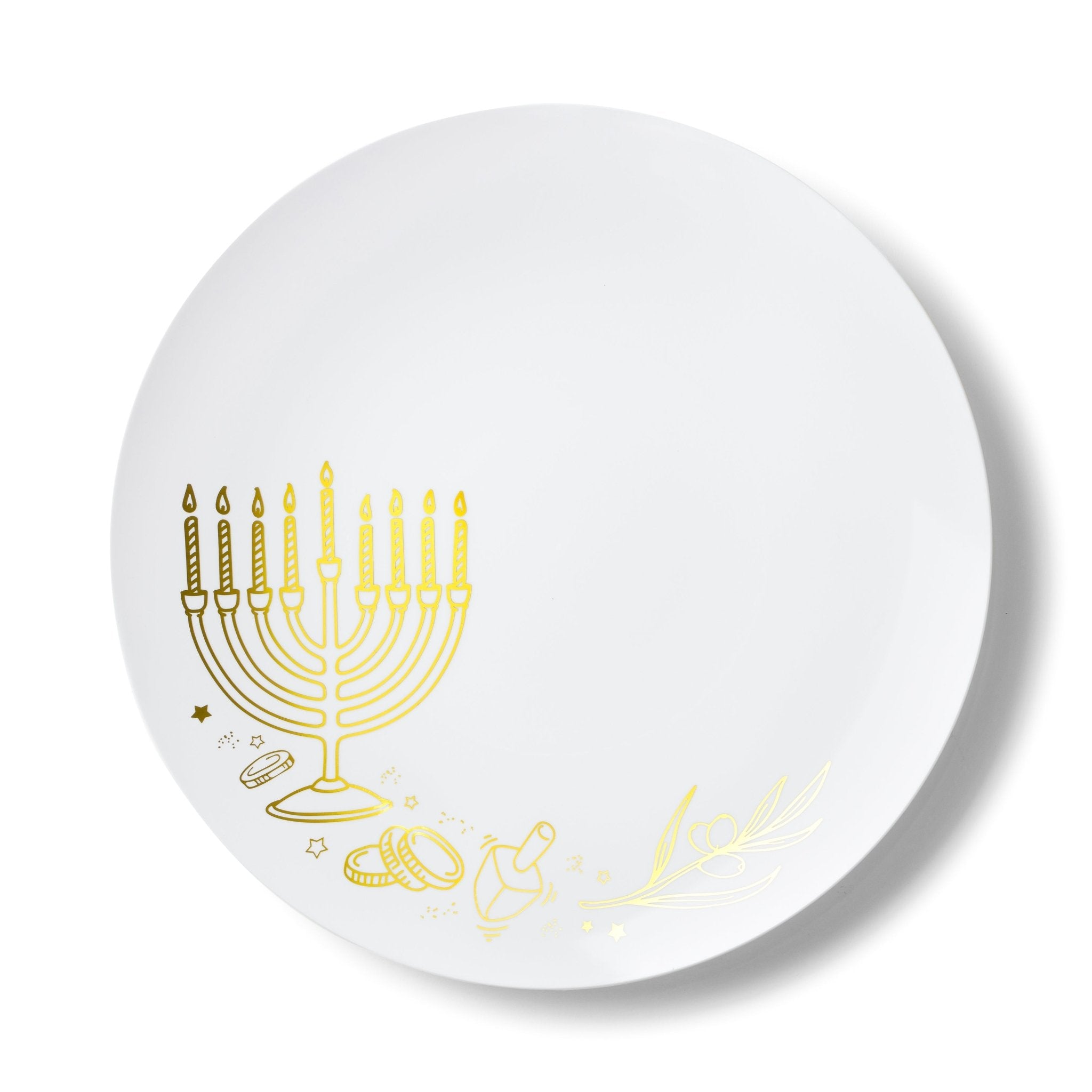 Gold and White Round Plastic Plates 10 Pack - Chanukah Plate Pro Linens