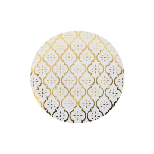 Gold and White Round Plastic Plates - Moroccan Plate Pro Linens