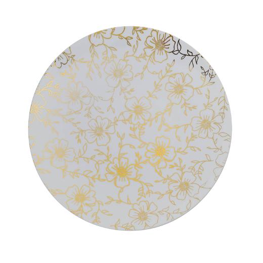 Gold and White Round Plastic Plates - Versa Plate Pro Linens