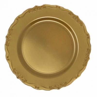 Gold Round Plastic Plates - Vintage Plate Pro Linens