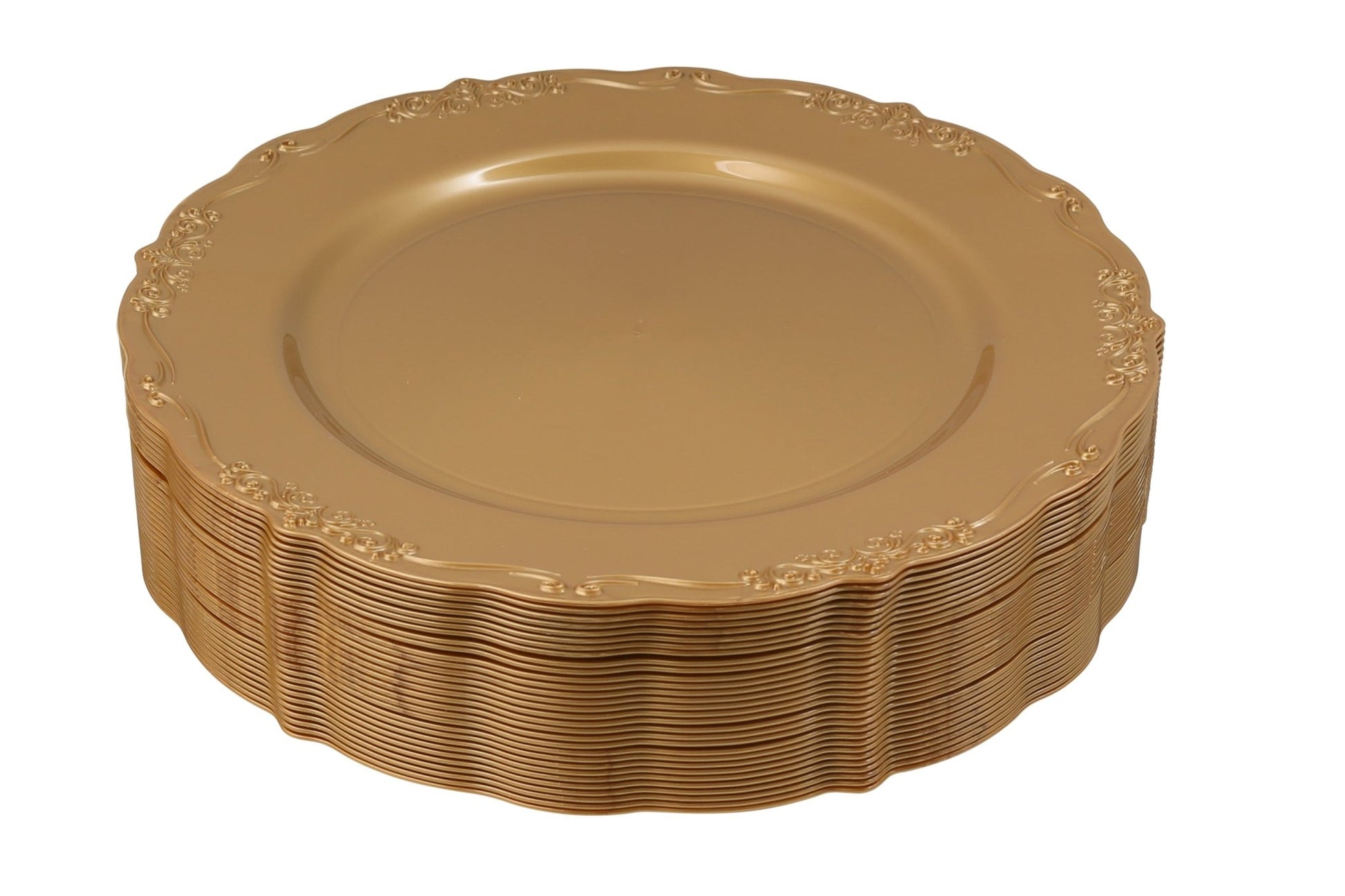 Gold Round Plastic Plates - Vintage Plate Pro Linens