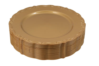 Gold Round Plastic Plates - Vintage Plate Pro Linens