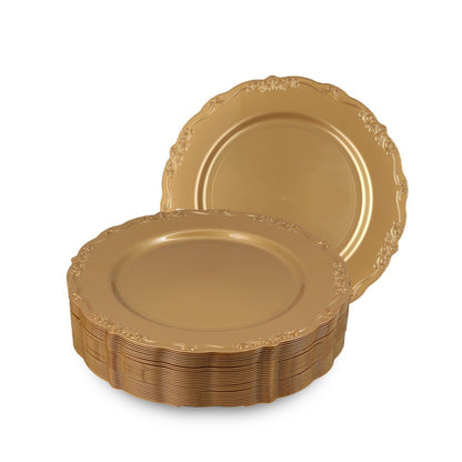 Gold Round Plastic Plates - Vintage Plate Pro Linens