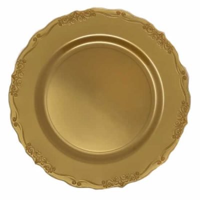 Gold Round Plastic Plates - Vintage Plate Pro Linens