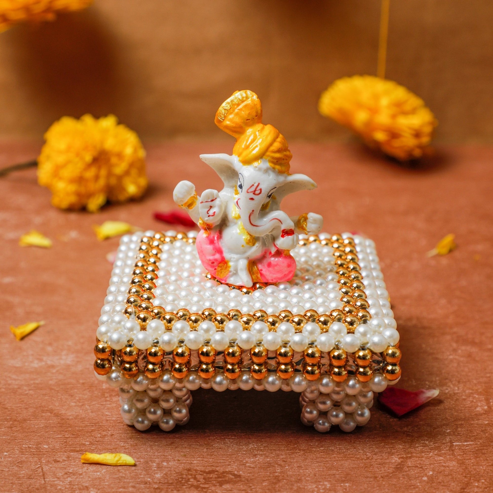 Gold & White Pearl Pooja Chowki PRO Indian