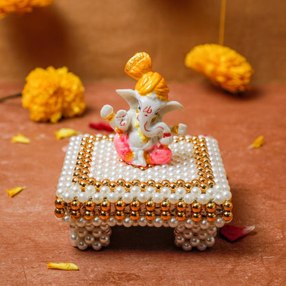 Gold & White Pearl Pooja Chowki PRO Indian