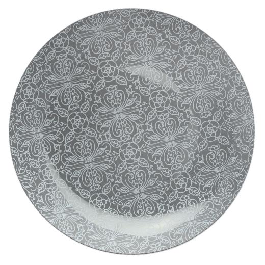 Gray and Blush Round Plastic Plates - Ornamental Plate Pro Linens