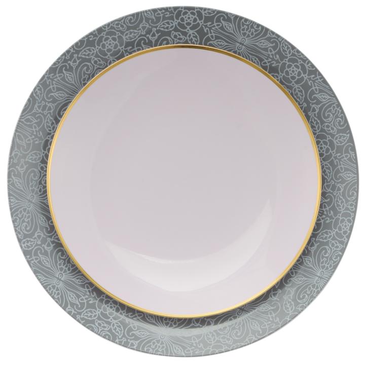 Gray and Blush Round Plastic Plates - Ornamental Plate Pro Linens