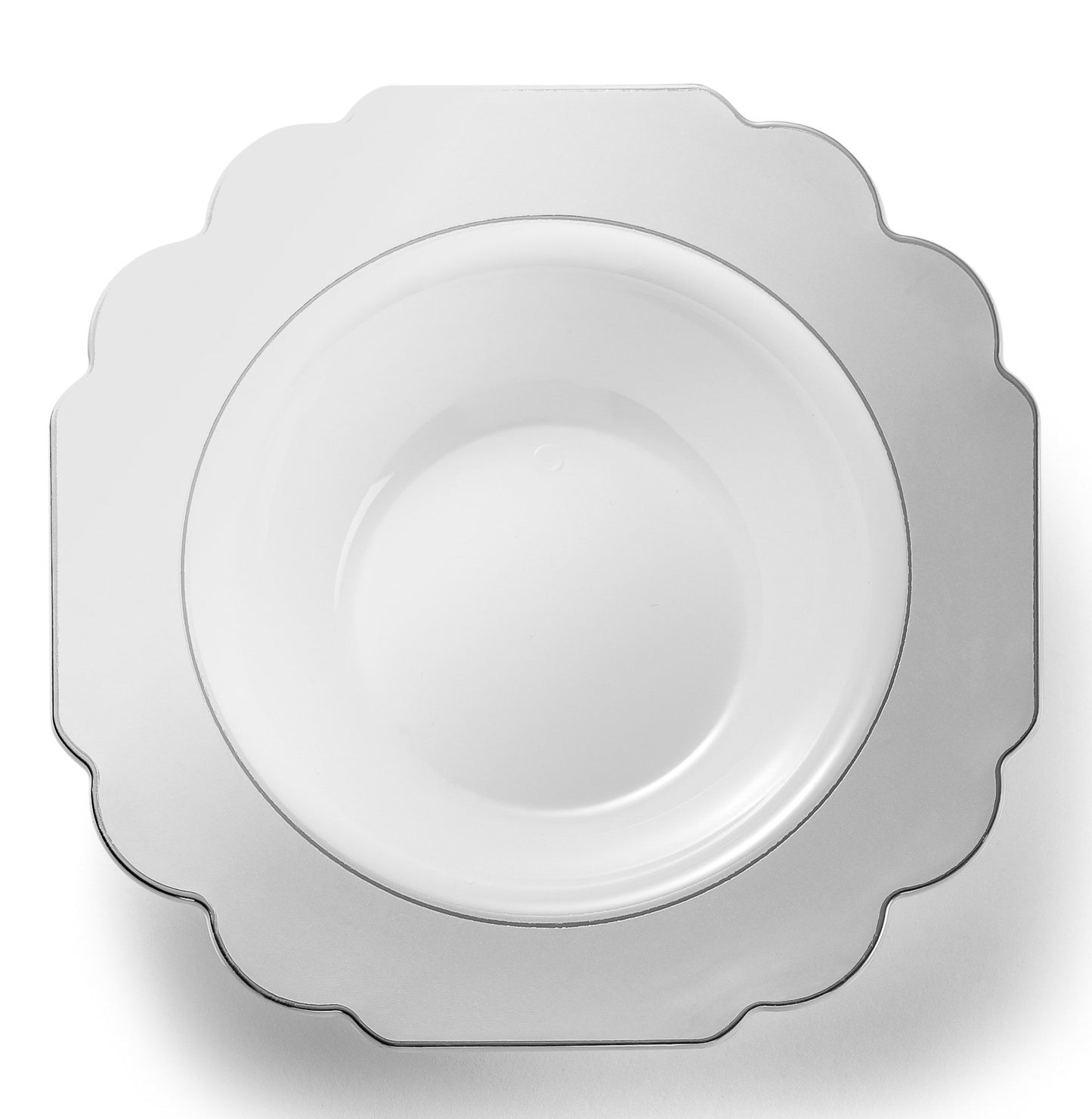 Gray and Silver Rim Plastic Plates 10 Pack - Grand Plate Pro Linens