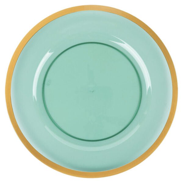 Green and Gold Rim Chargers 13″ Round Plastic Charger Plate - 4 Pack - Pro Linens