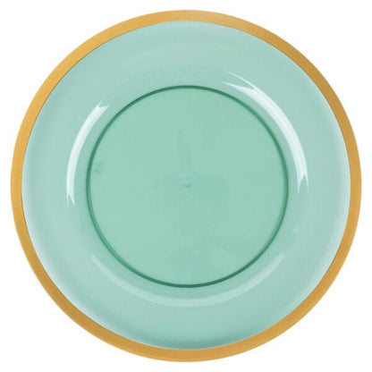 Green and Gold Rim Chargers 13″ Round Plastic Charger Plate - 4 Pack - Pro Linens