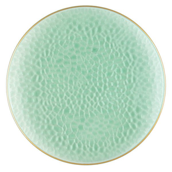 Green and Gold Rim Transparent Hammered 13″ Round Plastic Charger Plate - 4 Pack - Pro Linens