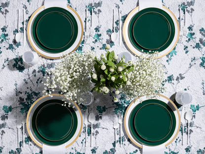 Green and Gold Round Plastic Plates - Edge Plate Pro Linens