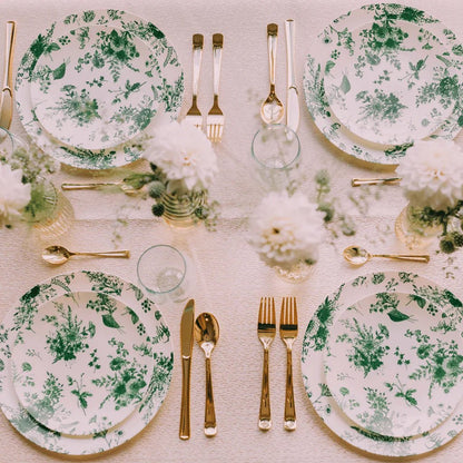 Green and Ivory Round Plastic Plates - Verdure Plate Pro Linens