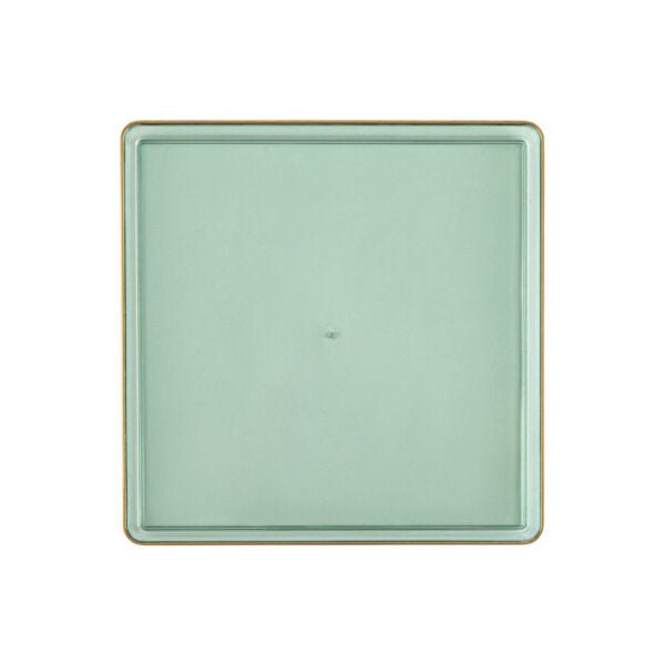 Green Transparent and Gold Rim Square Plastic Plates - Square Edge Plate Pro Linens