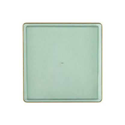 Green Transparent and Gold Rim Square Plastic Plates - Square Edge Plate Pro Linens