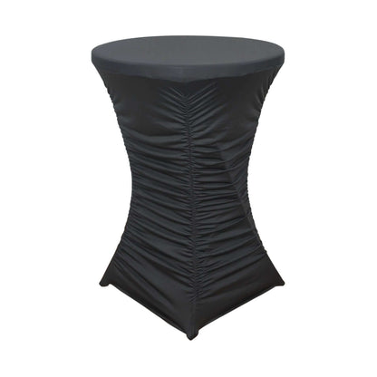 Heavy Duty Spandex 32" Fitted Round Cocktail Table Cover Black Ruched Pleated - Durable Stretch Design Pro Linens