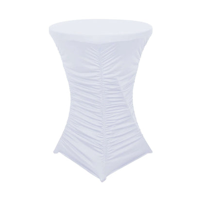 Heavy Duty Spandex 32" Fitted Round Cocktail Table Cover White Ruched Pleated - Durable Stretch Design Pro Linens