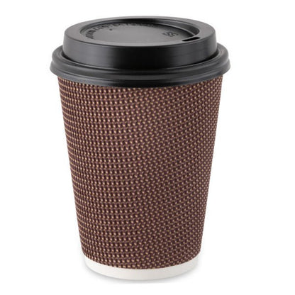 Insulated Ripple Brown Paper Coffee Cups with Lids - Pro Linens