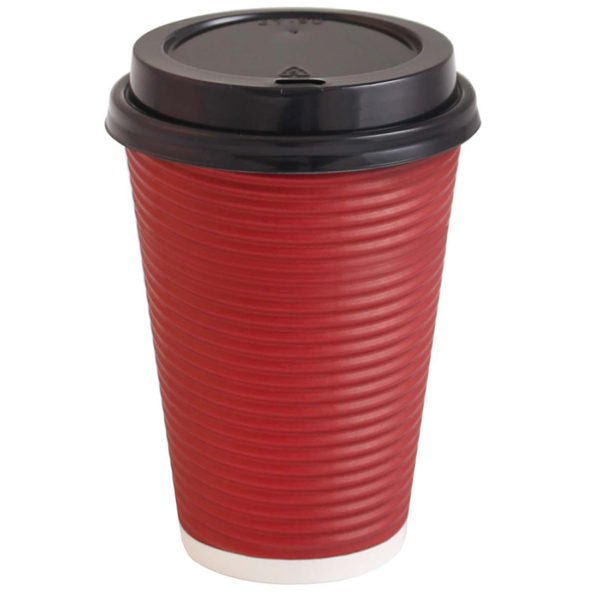 Insulated Ripple Red Paper Coffee Cups with Lids - Pro Linens