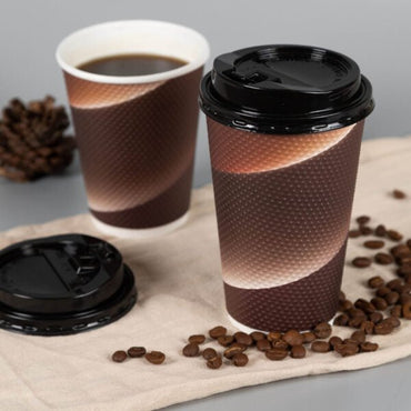 Insulated Textured Paper Coffee Cups with Lids - Pro Linens