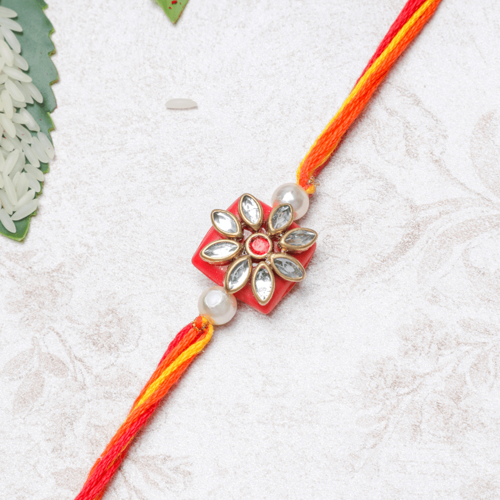 Kundan Rakhi - Orange rakhi PRO Indian