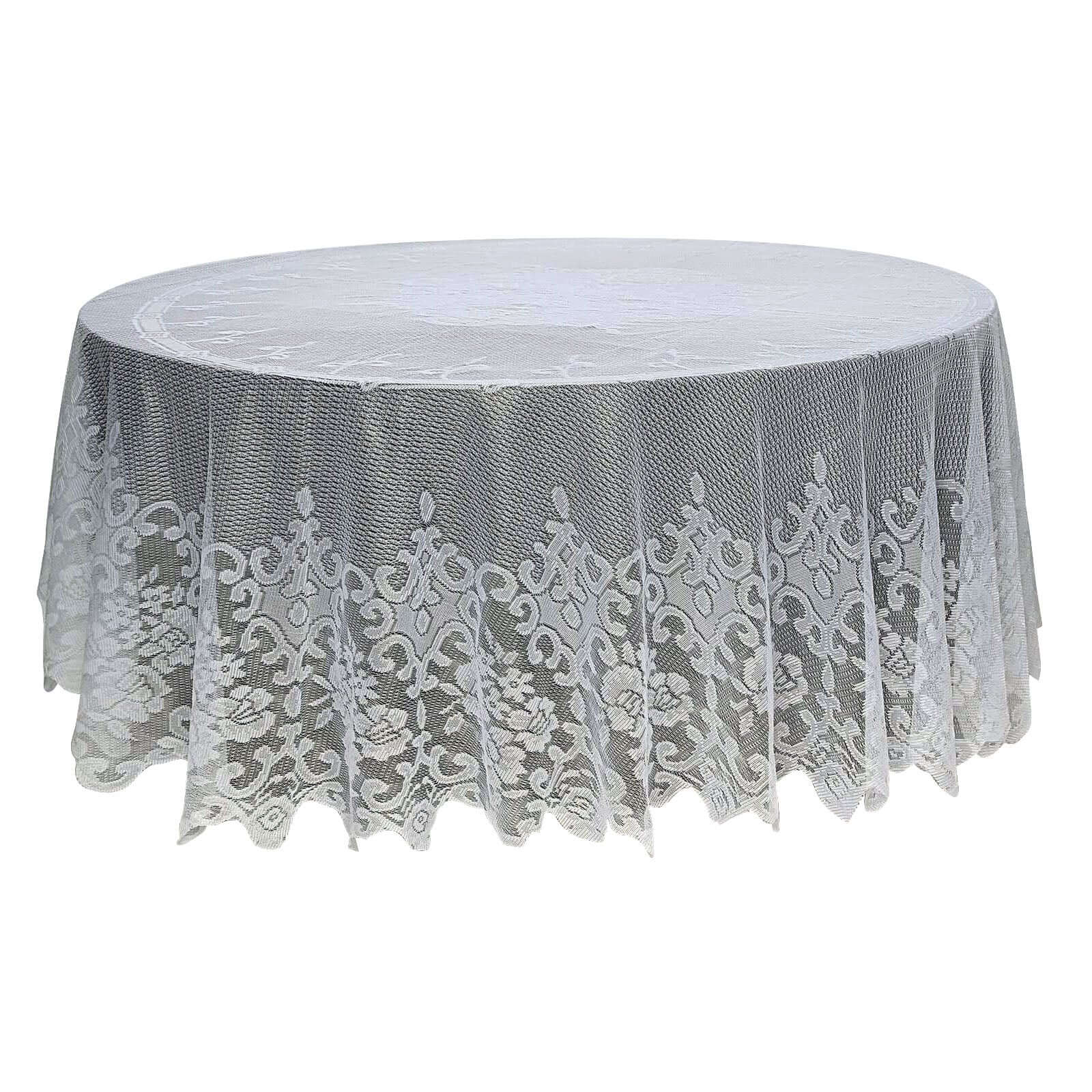 Lace 120" Round Tablecloth Ivory - Seamless Premium Design for Upscale Celebrations Pro Linens