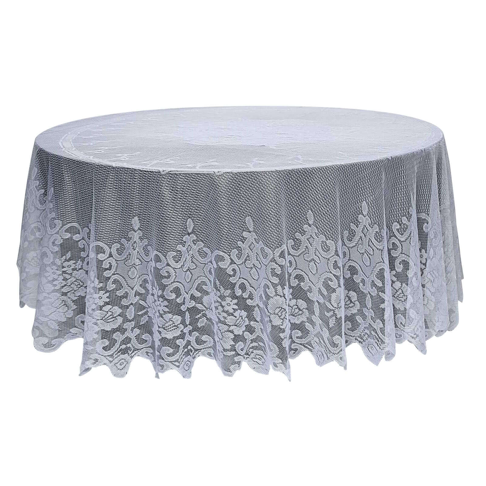 Lace 120" Round Tablecloth White - Seamless Premium Design for Upscale Celebrations Pro Linens