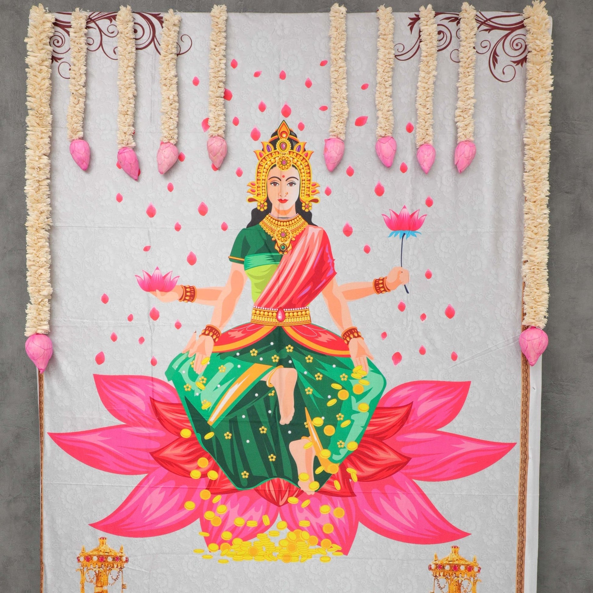 Lakshmi Mata Cloth Backdrop Décor Kit Fabric PRO Indian