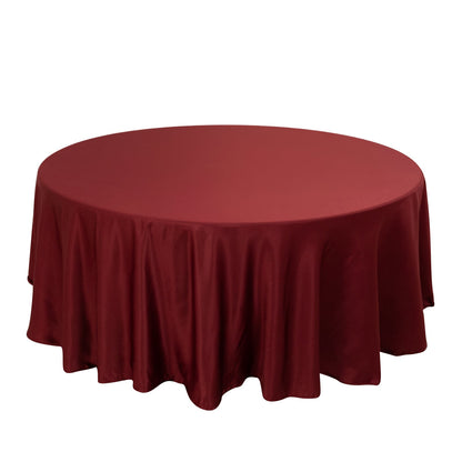 Lamour Satin 108" Round Tablecloth Burgundy - Durable & Silk-Like Table Cover Pro Linens