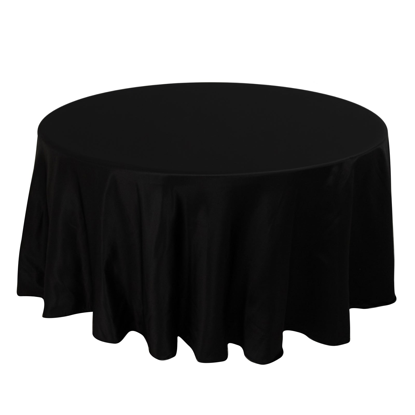 Lamour Satin 120" Round Tablecloth Black - Seamless Table Cover with Soft Tempered Sheen for Upscale Gatherings Pro Linens